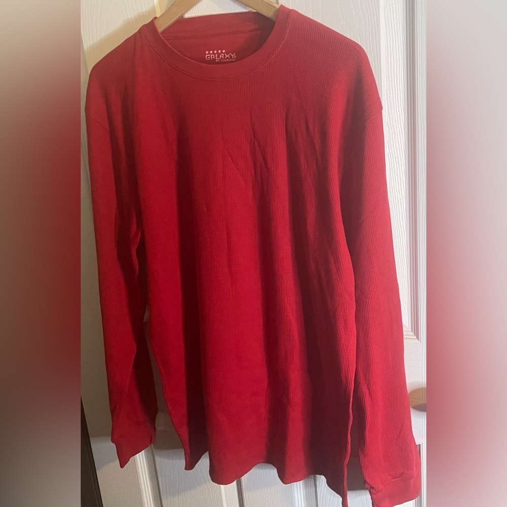 GALAXY BY HARVIC Men's Long Sleeve Round Neck Thermal Shirt Red Size XL